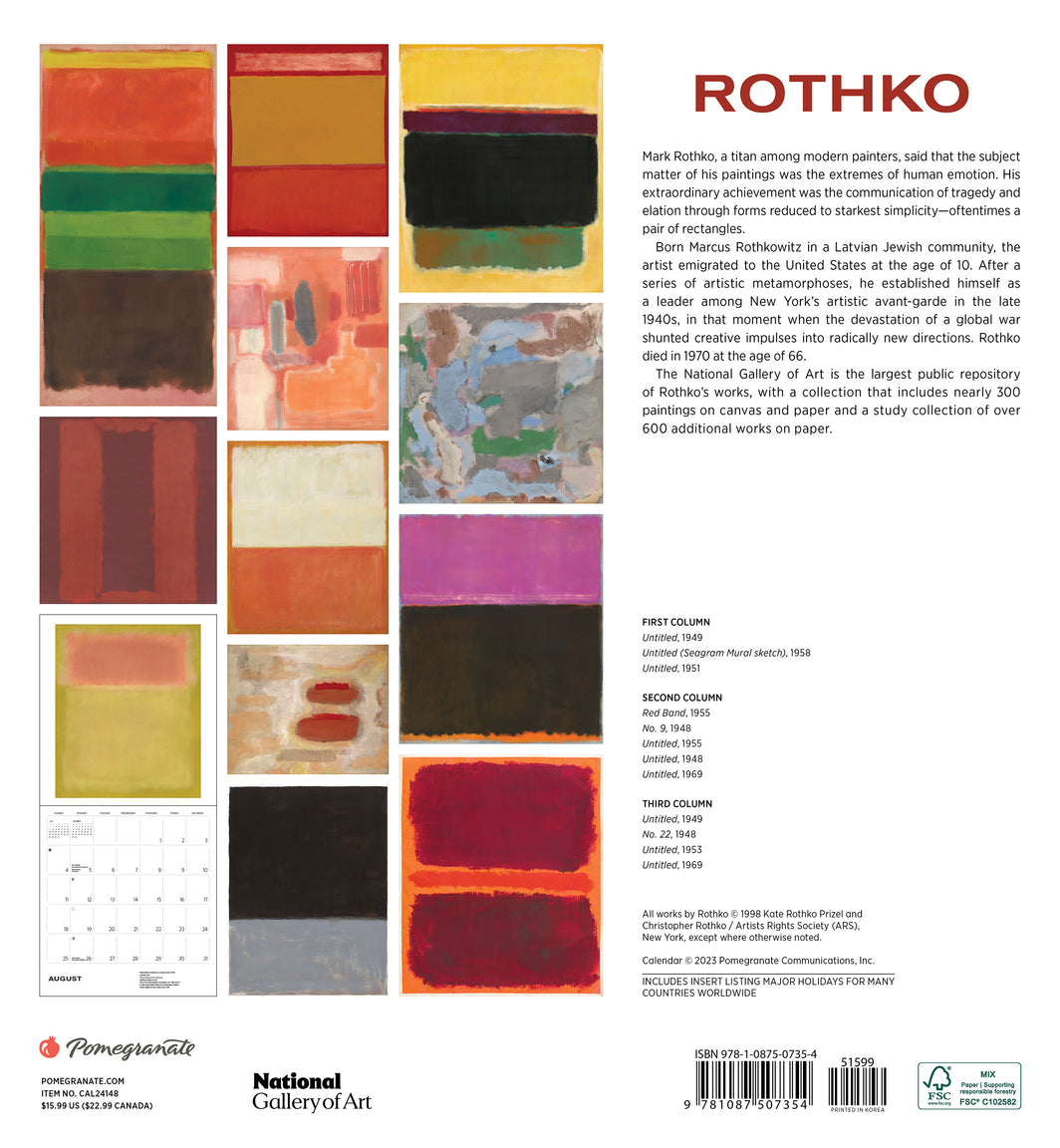 Mark Rothko 2024 Wall Calendar Chrysler Museum of Art