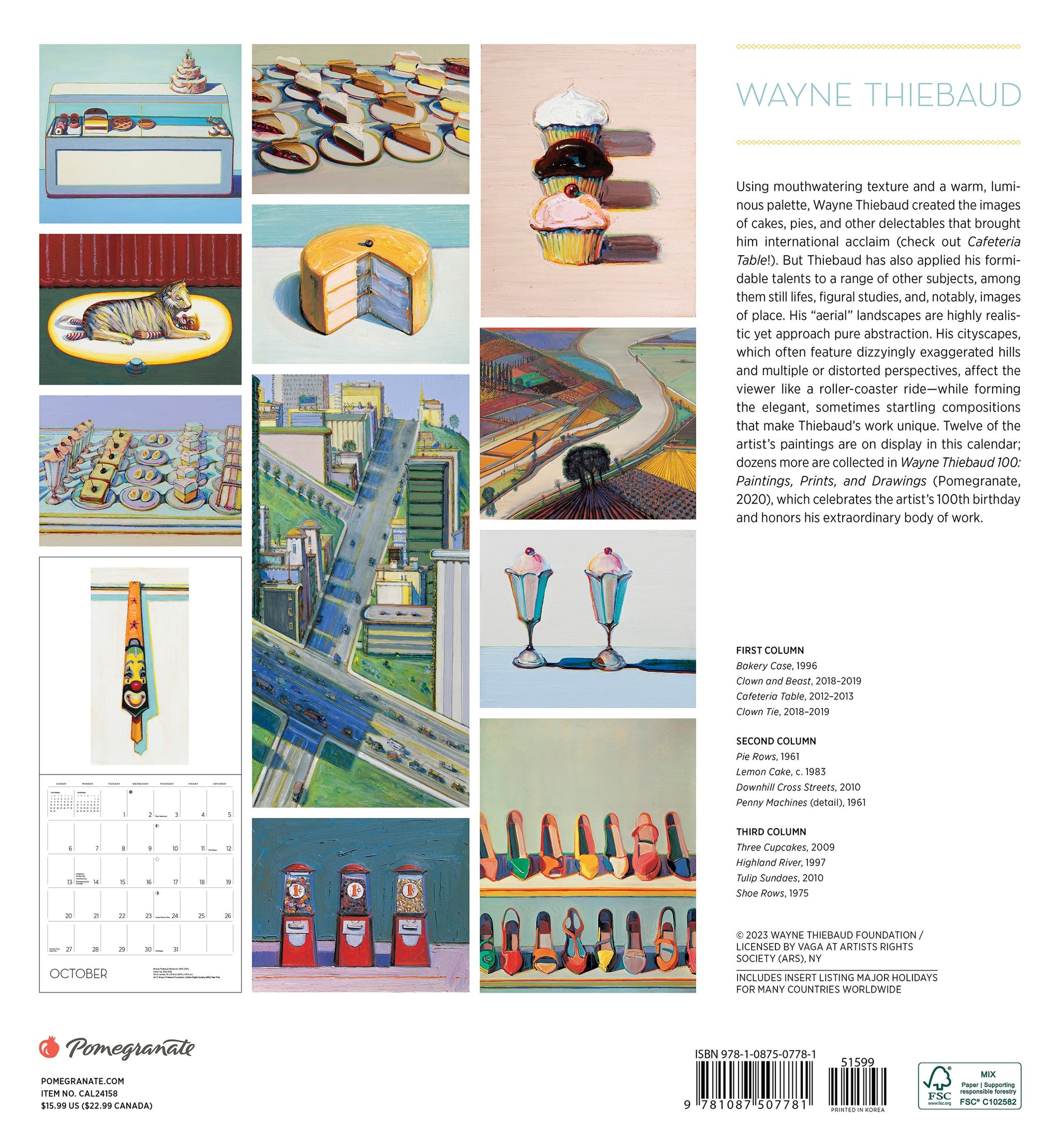 Wayne Thiebaud 2024 Wall Calendar CLEARANCE Chrysler Museum of Art