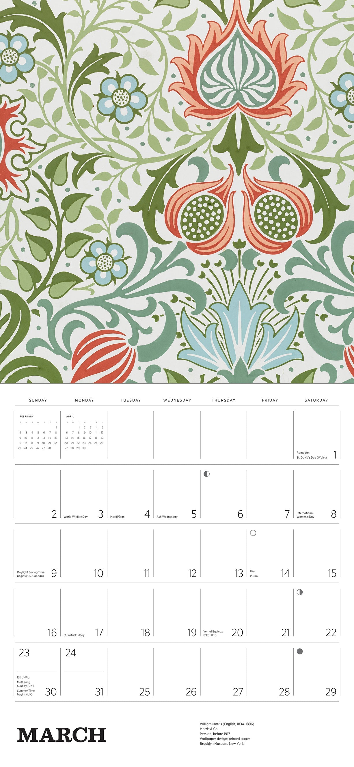 William Morris 2025 Wall Calendar March