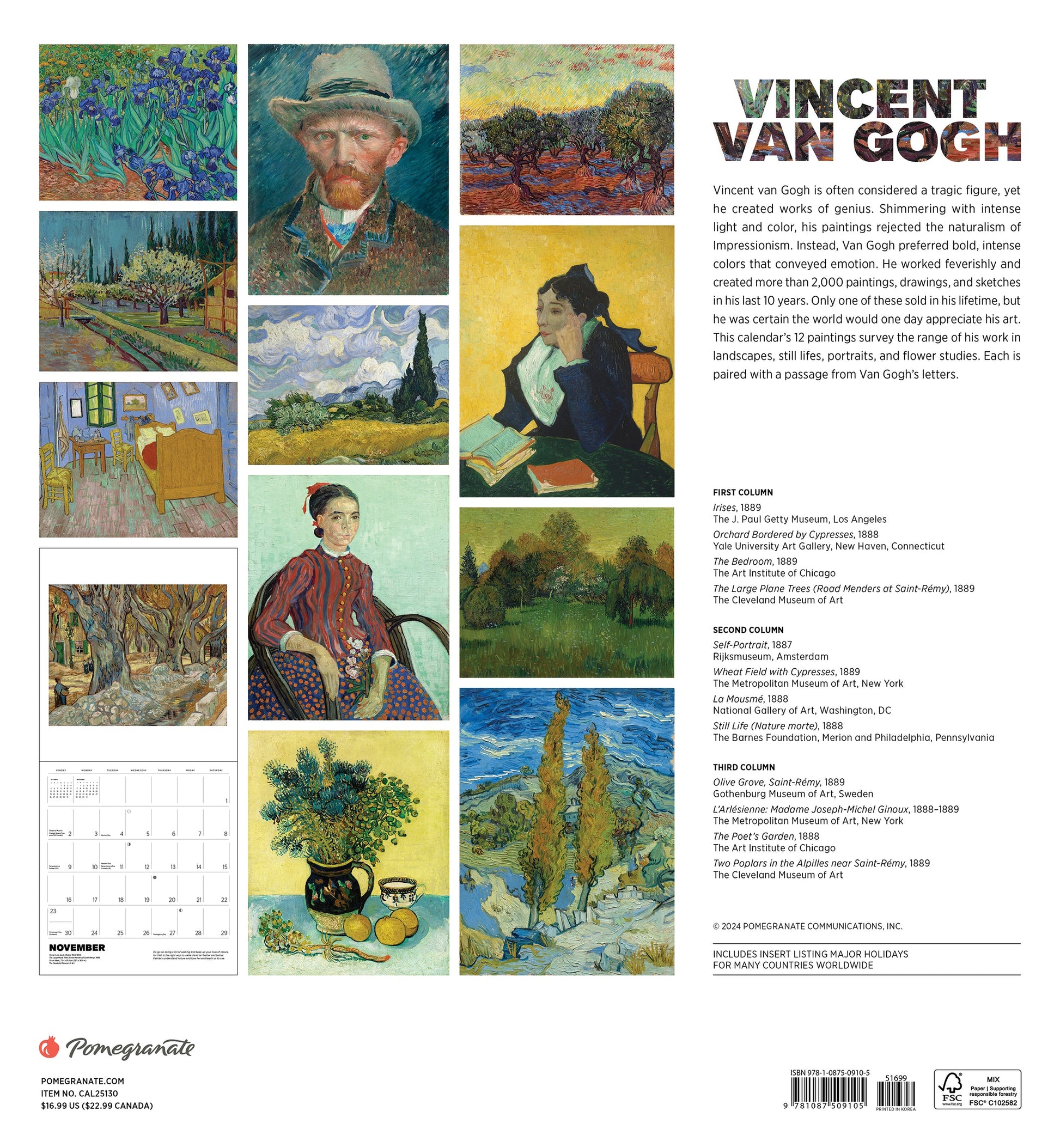 Vincent van Gogh 2025 Wall Calendar back cover