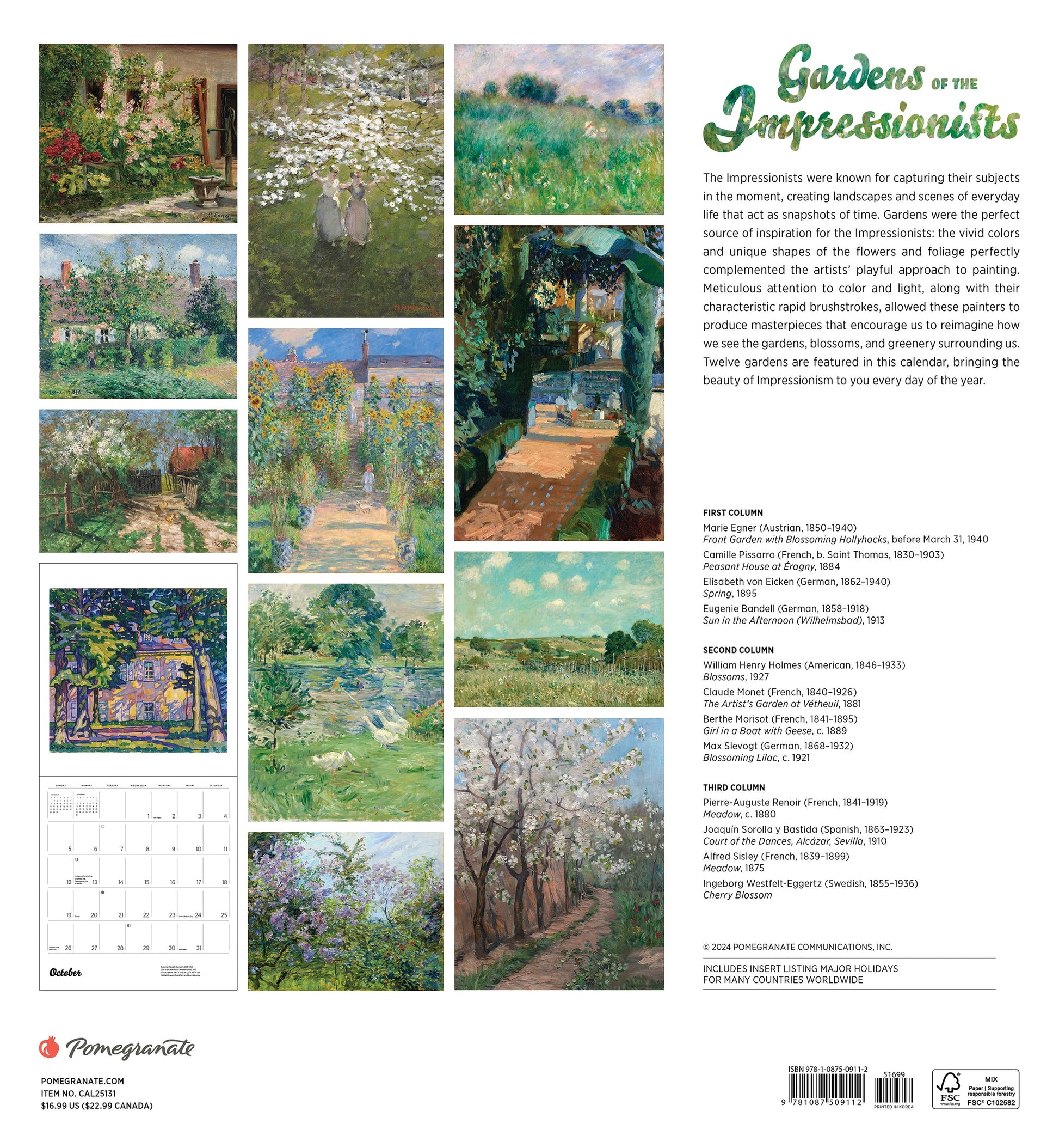 Gardens of the Impressionists 2025 Wall Calendar - Chrysler Museum Shop