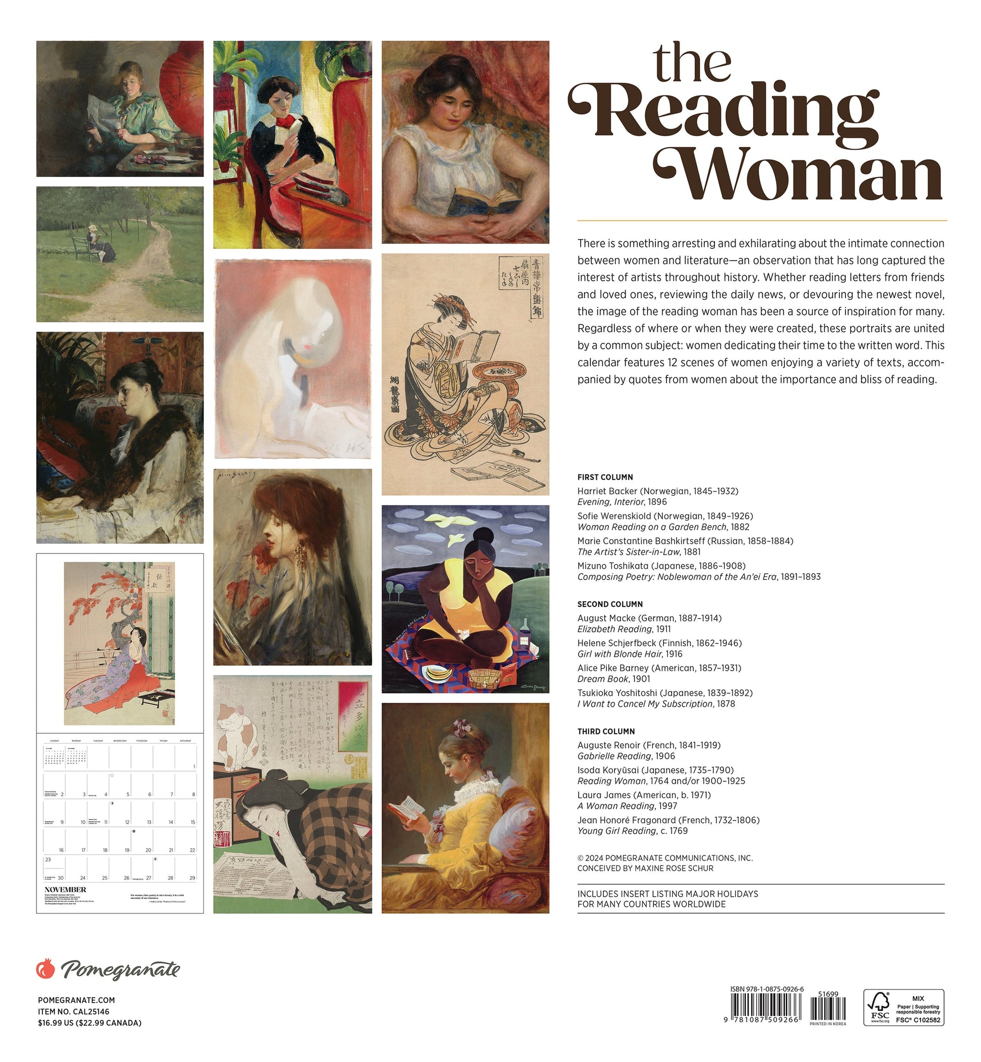 The Reading Woman 2025 Wall Calendar Back Cover