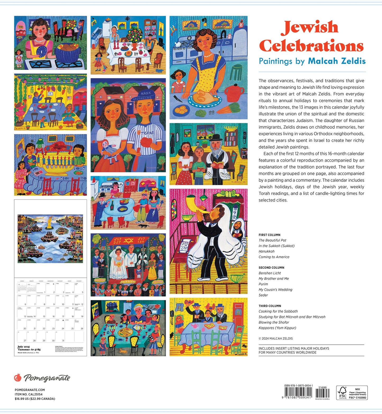 Jewish Celebrations: Malcah Zeldis 16-Month 2024-2025 Wall Calendar - Chrysler Museum Shop