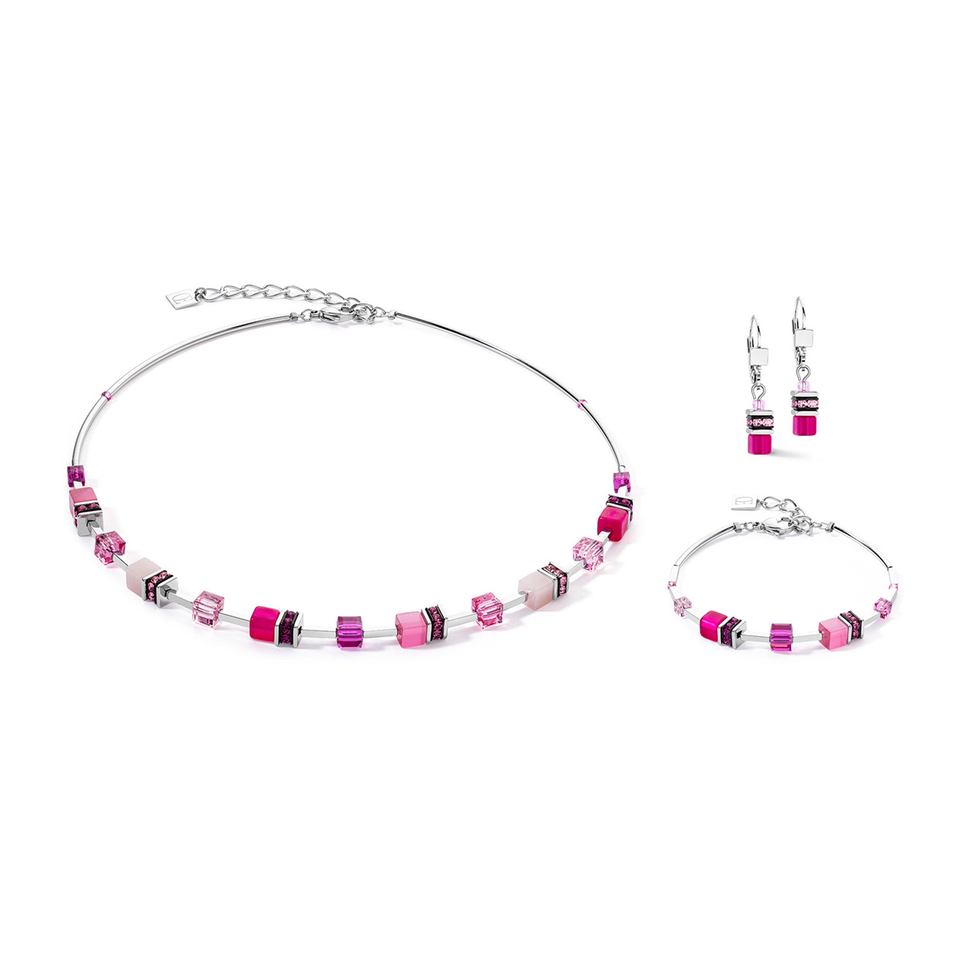 GeoCUBE® Jewelry Set: Pink & Silver - Chrysler Museum Shop