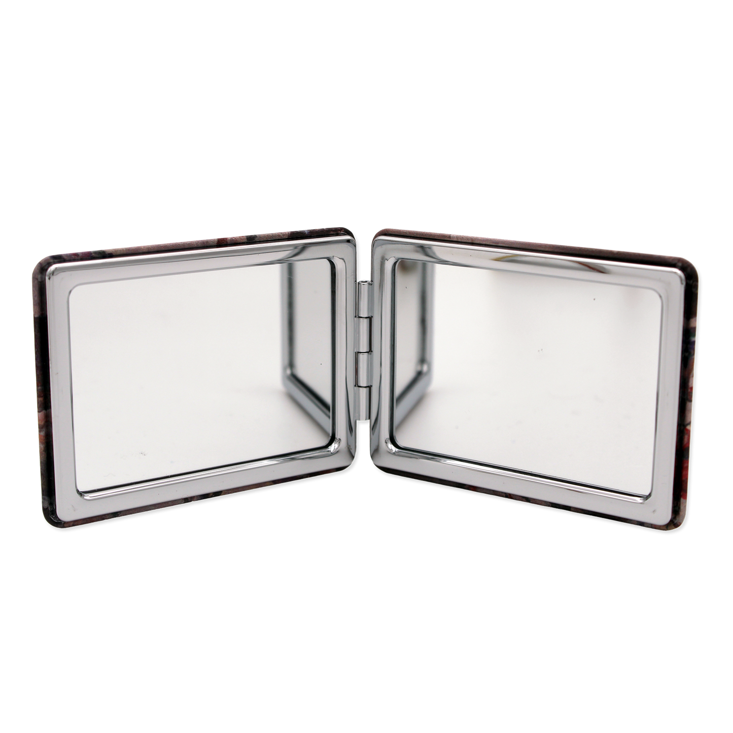 Compact mirror with two reflective surfaces on a white background
