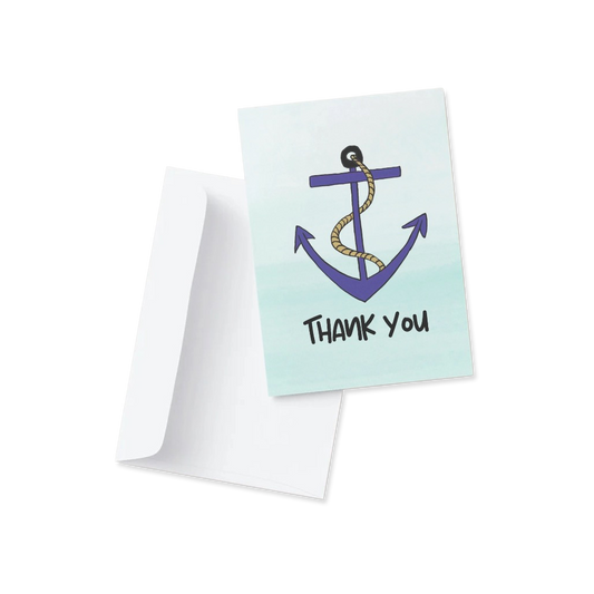 Greeting card with anchor design and 'Thank you' text on a white background