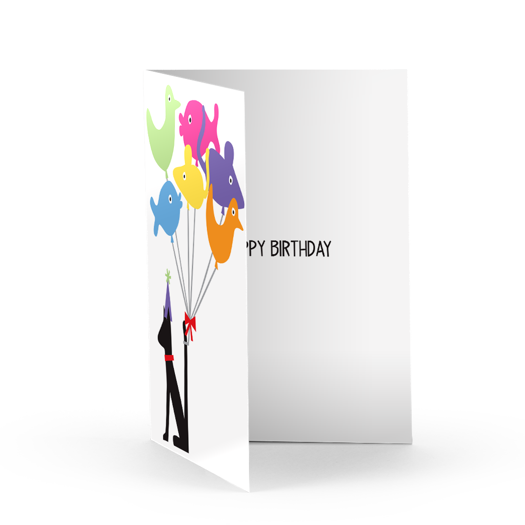 Cat & Balloons Birthday Card