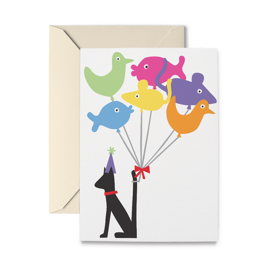 Geburtstagskarte mit Katze und Luftballons