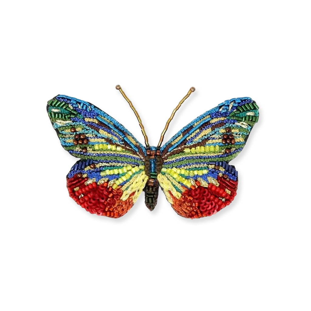 Colorful butterfly-shaped object on a white background