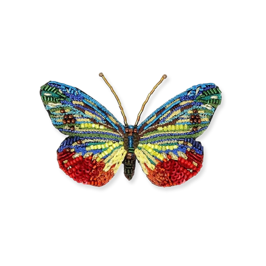Colorful butterfly-shaped object on a white background