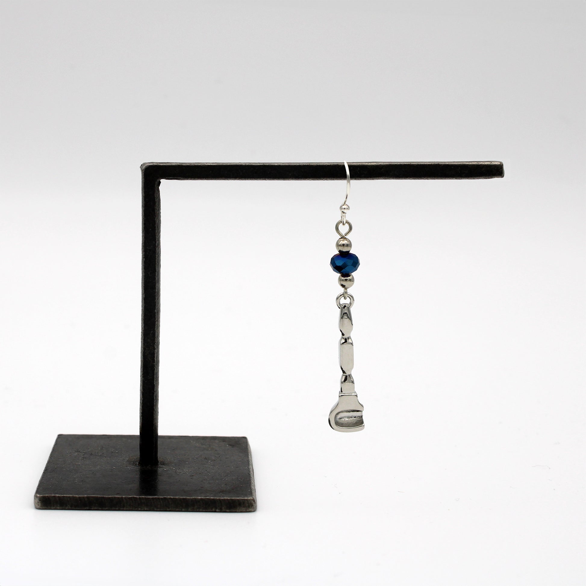 Glassblowing Charm Earrings with Blue Bead: Wood Block - Chrysler Museum Shop