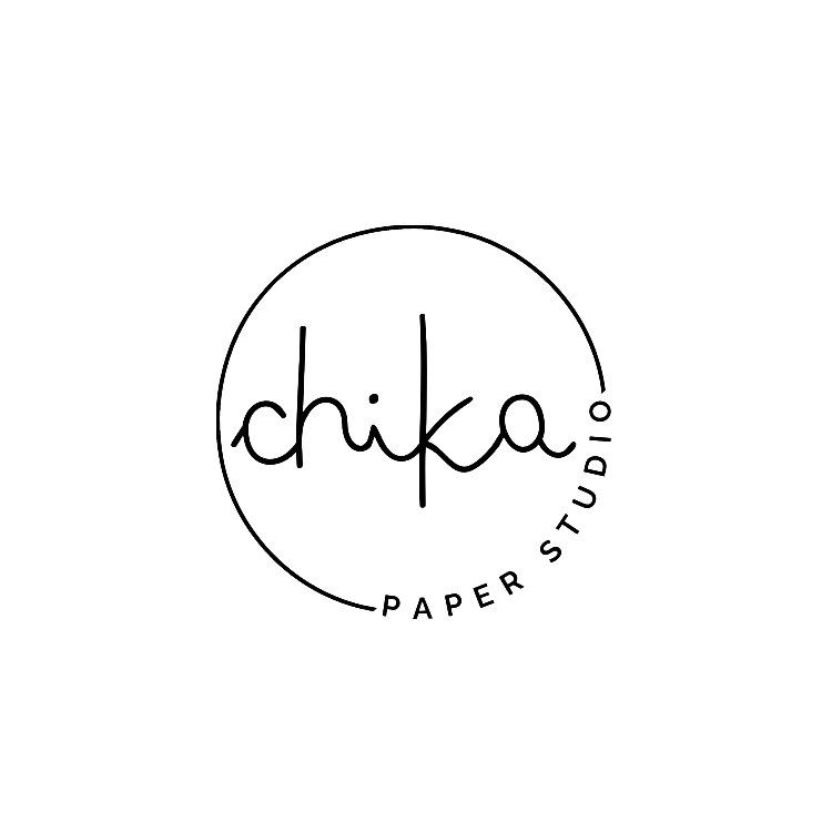 Logo of Chika Paper Studio with a black circle and text on a white background