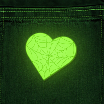 Glow-in-the-Dark Cobweb Heart Enamel Pin