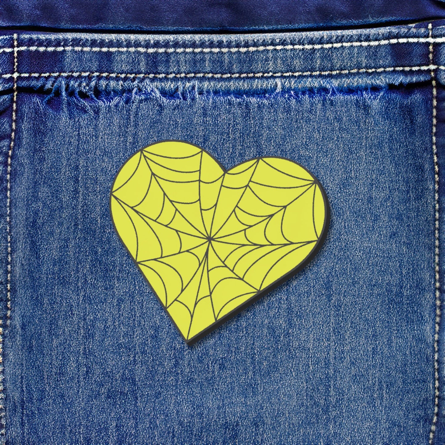 Glow-in-the-Dark Cobweb Heart Enamel Pin