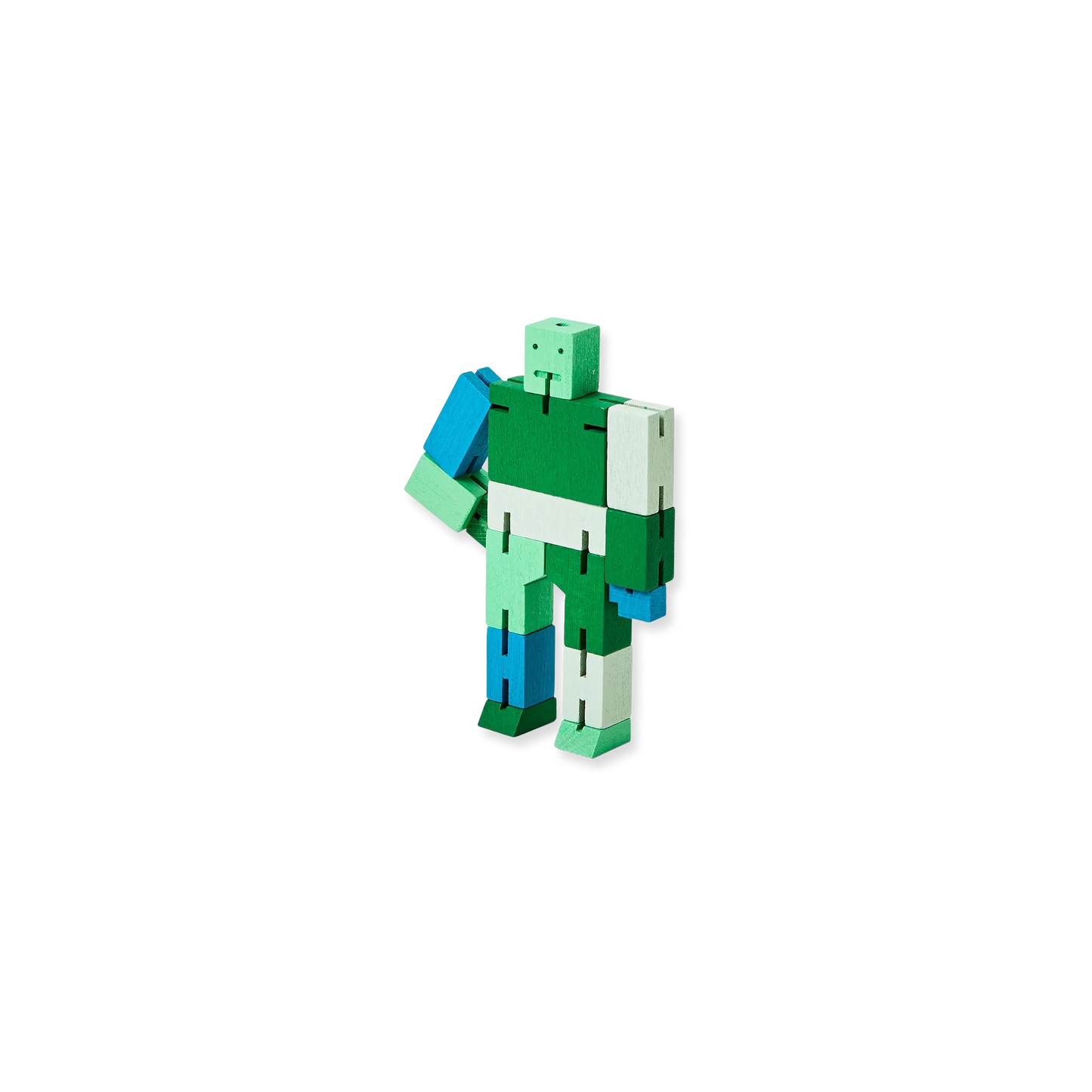 Toy figure with a gradient green and blue design on a white background