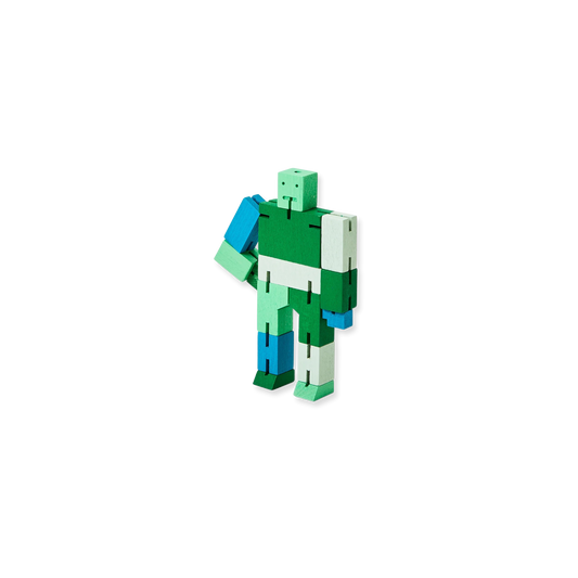 Toy figure with a gradient green and blue design on a white background