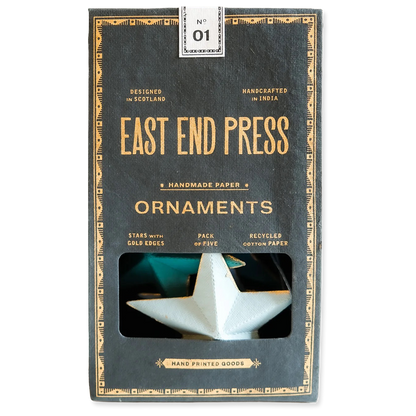 Packaging of East End Press ornaments with a star-shaped product inside.
