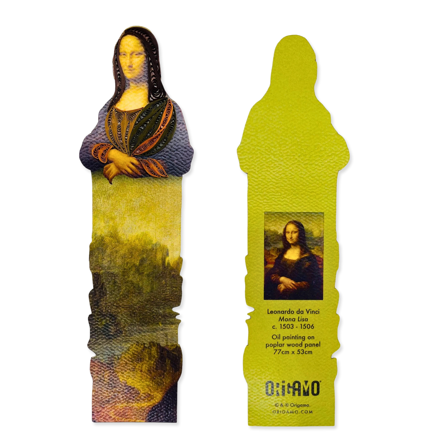 Quilled bookmark featuring Leonardo daVinci's Mona Lisa.