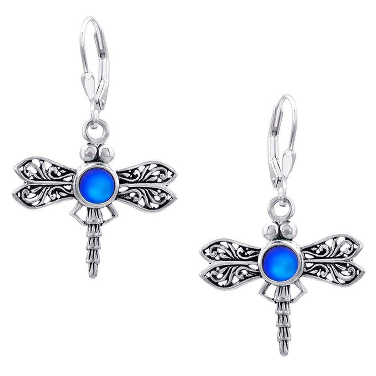 Sterling Silver Dragonfly Earrings with Frosted Blue Crystals by Leightworks - Chrysler Museum Shop