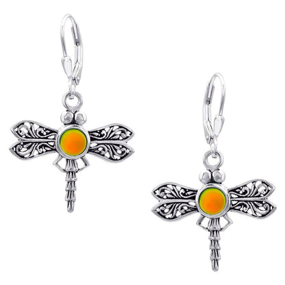 Sterling Silver Dragonfly Earrings with Frosted Fire Crystals by Leightworks - Chrysler Museum Shop