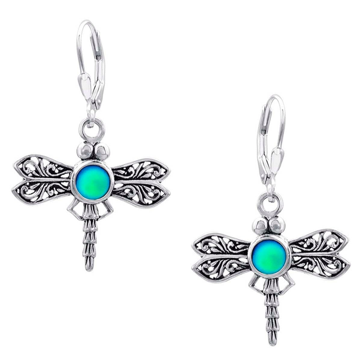 Sterling Silver Dragonfly Earrings with Frosted Green Crystals by Leightworks - Chrysler Museum Shop