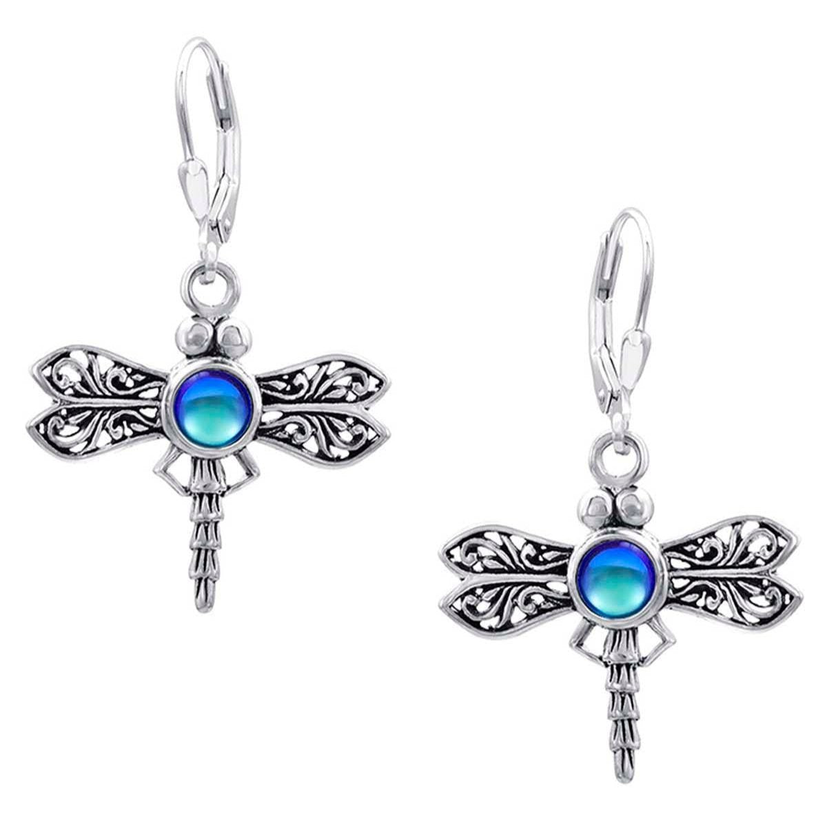 Sterling Silver Dragonfly Earrings with Polished Blue Crystals by Leightworks - Chrysler Museum Shop