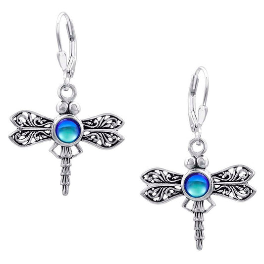 Sterling Silver Dragonfly Earrings with Polished Blue Crystals by Leightworks - Chrysler Museum Shop