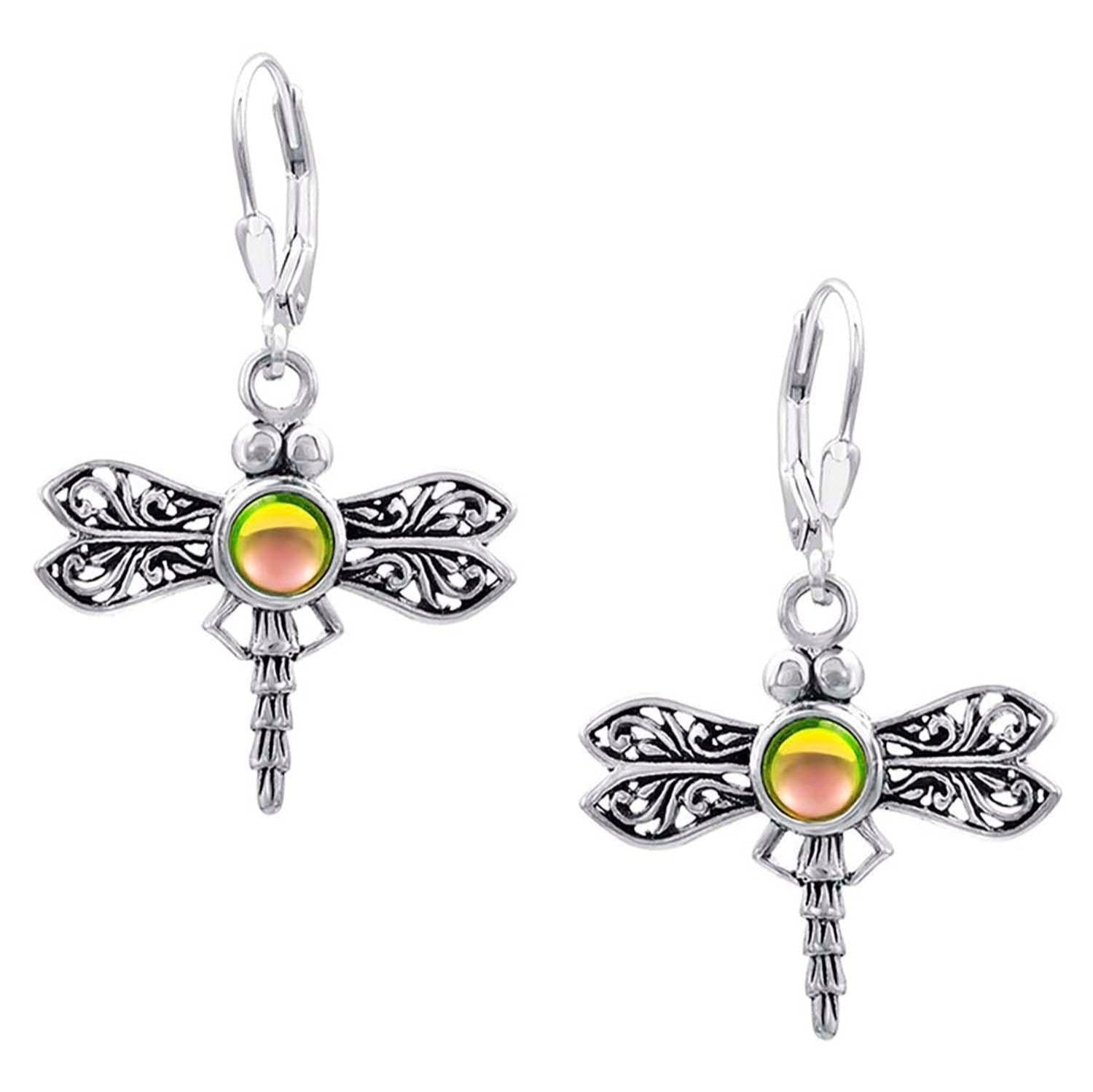 Sterling Silver Dragonfly Earrings with Polished Fire Crystals by Leightworks - Chrysler Museum Shop