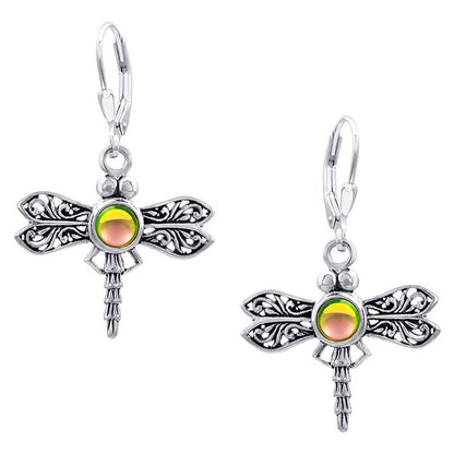 Sterling Silver Dragonfly Earrings with Polished Fire Crystals by Leightworks - Chrysler Museum Shop