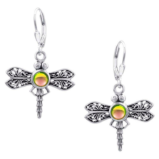 Sterling Silver Dragonfly Earrings with Polished Fire Crystals by Leightworks - Chrysler Museum Shop