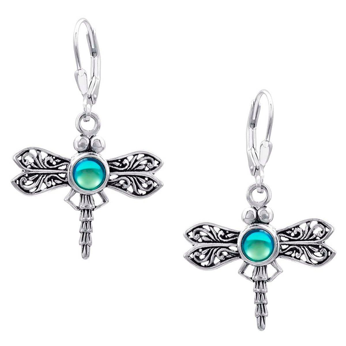 Sterling Silver Dragonfly Earrings with Polished Green Crystals by Leightworks - Chrysler Museum Shop