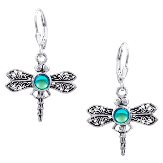 Sterling Silver Dragonfly Earrings with Polished Green Crystals by Leightworks - Chrysler Museum Shop