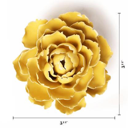 Yellow floral wall art with dimensions on a white background