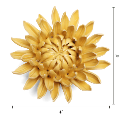 Yellow floral wall art with measurement indicators on a white background