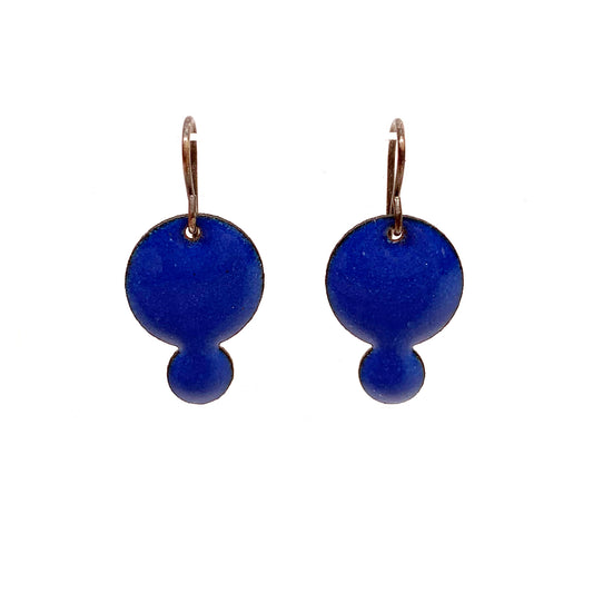 Enamel Small Blue Double Circle Earrings