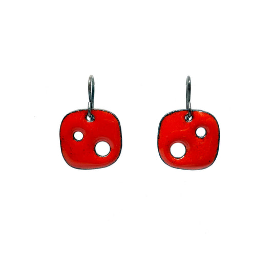 Emaillierte rote quadratische Ohrringe