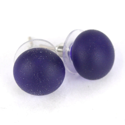 Small Glass Stud Earrings: Frosted Cobalt Blue