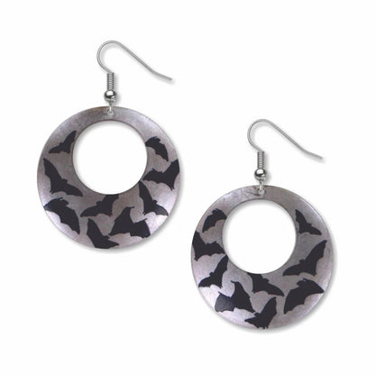 Hoop earrings with bat pattern on a white background