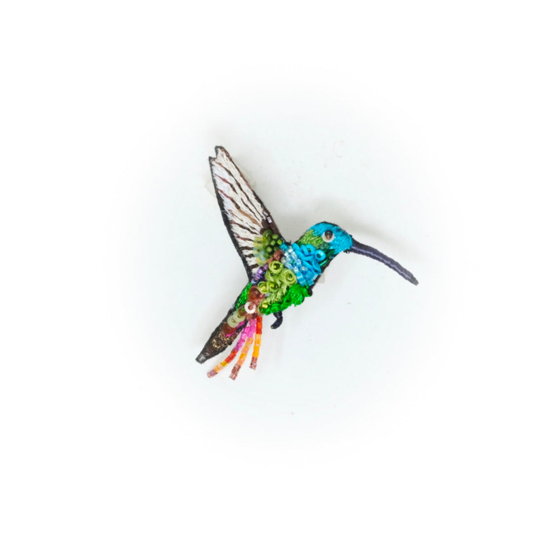 Emerald Chin Hummingbird Embroidered Brooch
