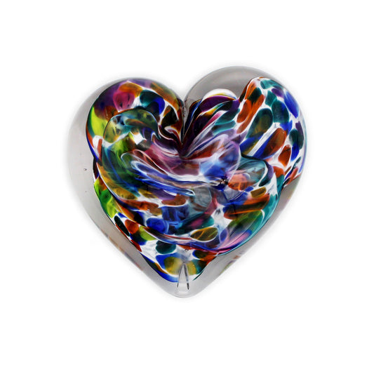 Glass Heart Paperweight: Rainbow Mix