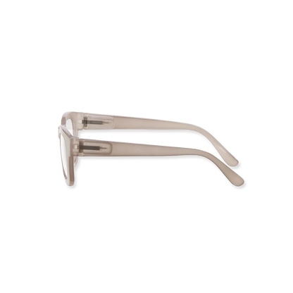 Clear sunglasses with beige frames on a white background