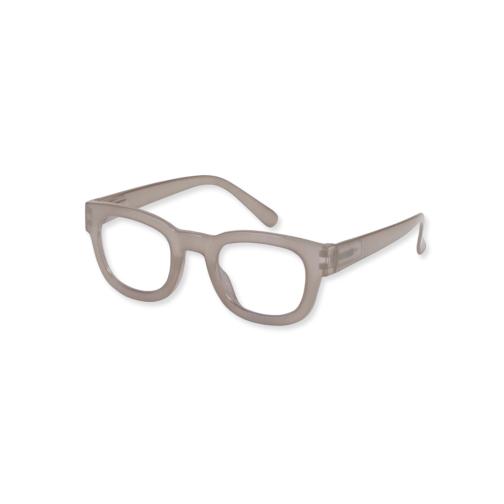 Pair of glasses with a beige frame on a white background