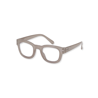 Pair of glasses with a beige frame on a white background