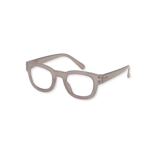 Pair of glasses with a beige frame on a white background