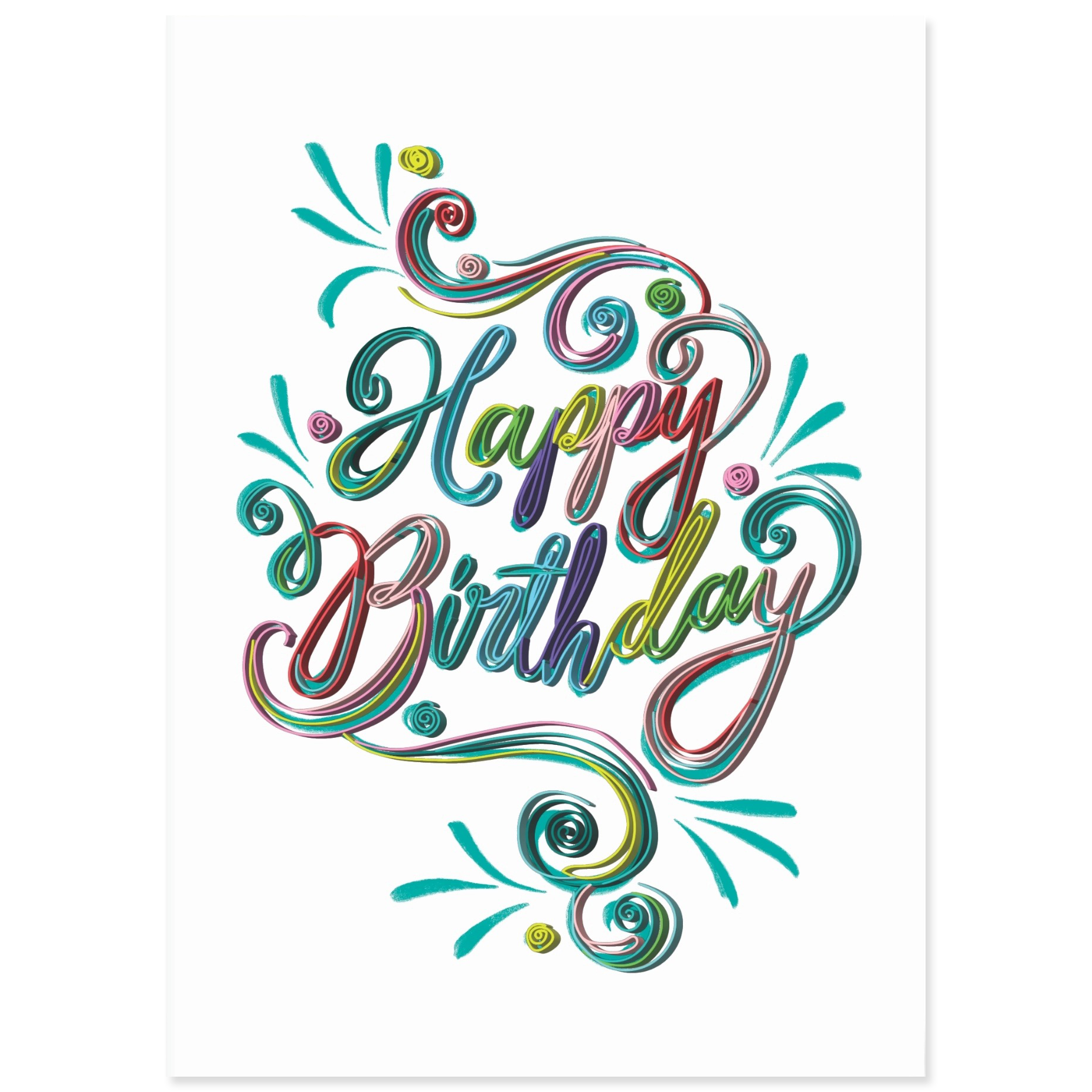 Colorful 'Happy Birthday' text on a white background