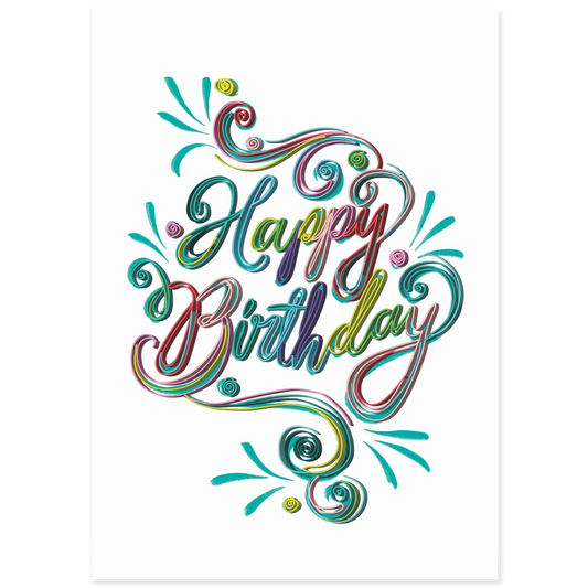 Colorful 'Happy Birthday' text on a white background