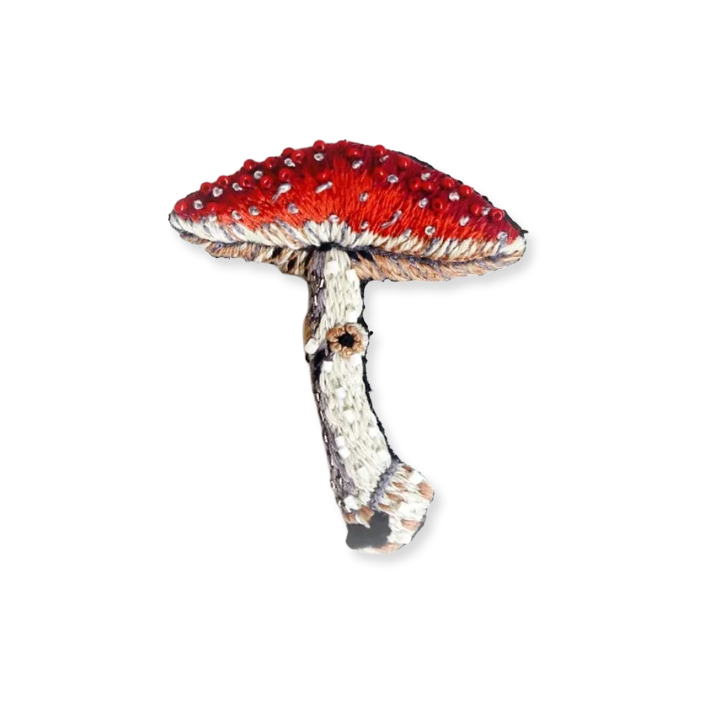 Fly Amanita Mushroom Embroidered Brooch