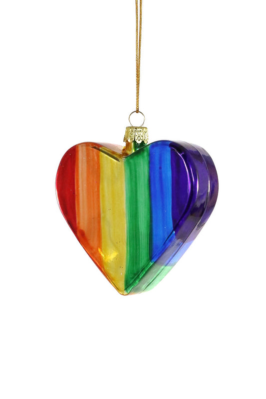Blown Glass Ornament: Rainbow Heart