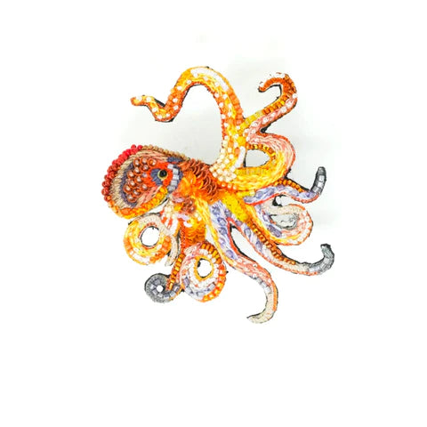 Giant Pacific Octopus Embroidered Brooch