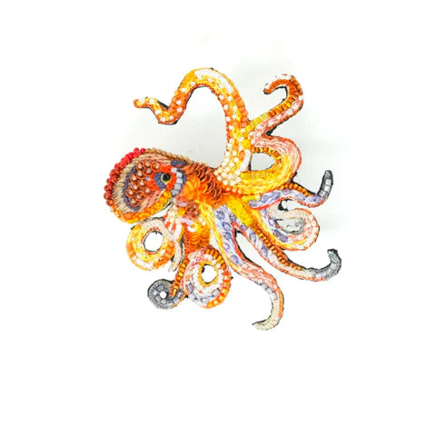 Colorful Octopus pin in orange and yellow